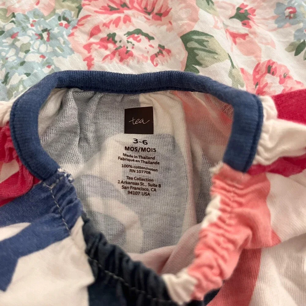 Tea Collection Baby Girls Tweet Abstract Bird Print Pink Blue Swing Dress 3-6 Mo